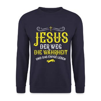 Jesus Christus Wahrheit Rettung - Unisex Pullover - Navy - Vorne - Alina (178cm) & Michal (187cm)