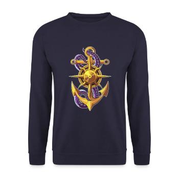 anker kompass gold tentakel - Unisex Pullover - Navy - Vorne - Alina (178cm) & Michal (187cm)