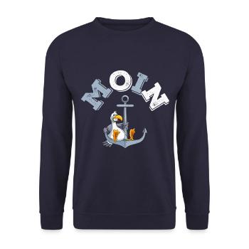 anker möwe moin comic - Unisex Pullover - Navy - Vorne - Alina (178cm) & Michal (187cm)