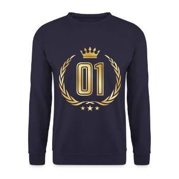 01 zahl kranz gold - Unisex Sweatshirt - navy - Front - Alina (178cm) & Michal (187cm)