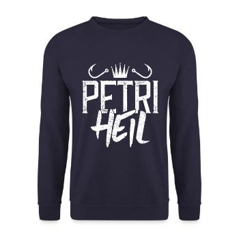 Petri Heil Fischer Spruch - Unisex Pullover - Navy - Vorne - Alina (178cm) & Michal (187cm)