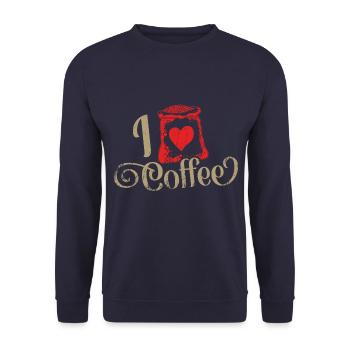 Ich liebe kaffee love kaffebohne - Unisex Pullover - Navy - Vorne - Alina (178cm) & Michal (187cm)