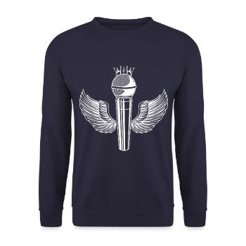 Mikrofon Musik Flügel Musiker Symbol - Unisex Pullover - Navy - Vorne - Alina (178cm) & Michal (187cm)