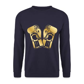 Boxhandschuhe Symbol Gold - Unisex Pullover - Navy - Vorne - Alina (178cm) & Michal (187cm)