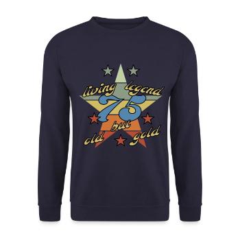75 Jahe auf dem Buckel, Geburtstag Rentner - Unisex Pullover - Navy - Vorne - Alina (178cm) & Michal (187cm)