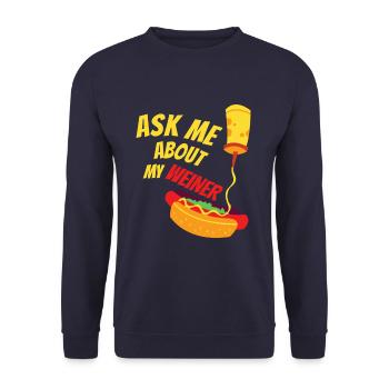 Frag mich nach meiner Wurst - Unisex Pullover - Navy - Vorne - Alina (178cm) & Michal (187cm)