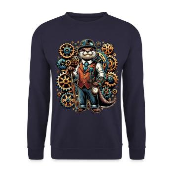 Motif steampunk avec loutre et engrenages - Sweat-shirt Unisexe - marine - Devant - Alina (178cm) & Michal (187cm)