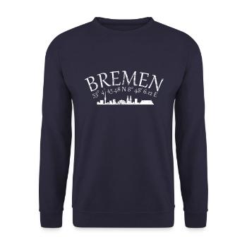 Bremen GPS Koordinaten Skyline - Unisex Pullover - Navy - Vorne - Alina (178cm) & Michal (187cm)