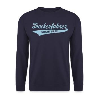 Treckerfahrer – Sucht Frau (Trecker / Traktor) - Unisex Pullover - Navy - Vorne - Alina (178cm) & Michal (187cm)