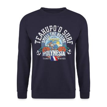 Teahupoo Surf Polynesien - Unisex Pullover - Navy - Vorne - Alina (178cm) & Michal (187cm)