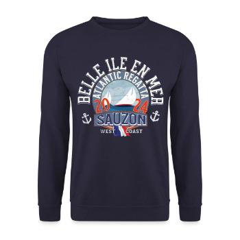 Schöne Insel im Meer Sauzon - Unisex Pullover - Navy - Vorne - Alina (178cm) & Michal (187cm)