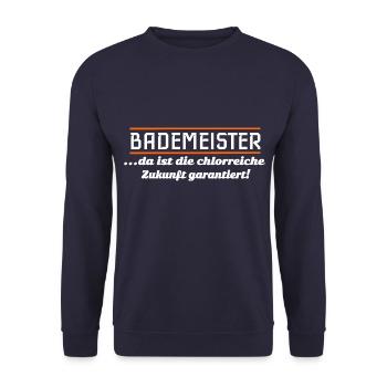 Bademeister spruch chlor - Unisex Pullover - Navy - Vorne - Alina (178cm) & Michal (187cm)