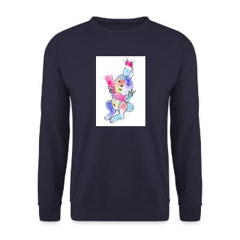 Bunter Weihnachtskuschelhase mit Mütze - Unisex Pullover - Navy - Vorne - Alina (178cm) & Michal (187cm)