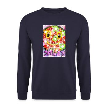 Bunte Pixel-Silhouette mit Smile - Unisex Pullover - Navy - Vorne - Alina (178cm) & Michal (187cm)
