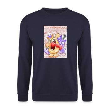 Humorvolle Monsterkarikatur mit Ausdruck - Unisex Pullover - Navy - Vorne - Alina (178cm) & Michal (187cm)
