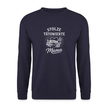 Stolze tätowierte Mama – Tattoo Design für Mütter - Unisex Pullover - Navy - Vorne - Alina (178cm) & Michal (187cm)