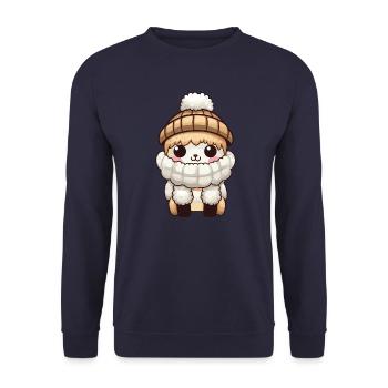 Alpaka Winter Lama Comic Niedlich - Unisex Pullover - Navy - Vorne - Alina (178cm) & Michal (187cm)