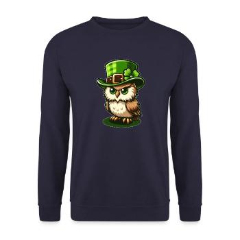 Süße St. Patrick's Day Eule mit Zylinder - Unisex Pullover - Navy - Vorne - Alina (178cm) & Michal (187cm)