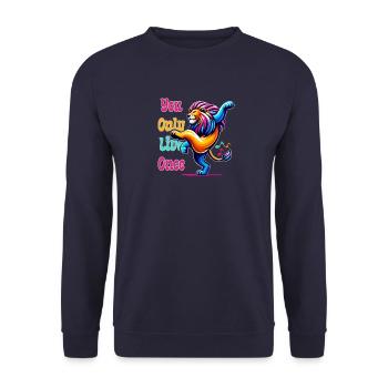 Fröhlicher Löwe - Unisex Pullover - Navy - Vorne - Alina (178cm) & Michal (187cm)