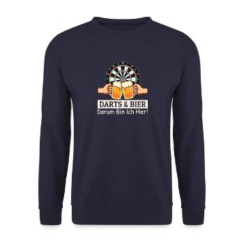 Darts Und Bier Darum Bin Ich Hier Dart Sprüche - Unisex Pullover - Navy - Vorne - Alina (178cm) & Michal (187cm)