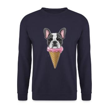 French Bulldog as Waffle Cream - Unisex Sweatshirt - navy - Front - Alina (178cm) & Michal (187cm)