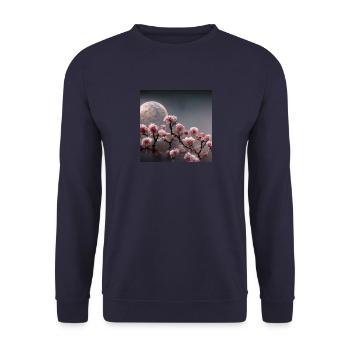 Rubi Blooming Cherry Trees on the Moon 1 - Unisex Pullover - Navy - Vorne - Alina (178cm) & Michal (187cm)