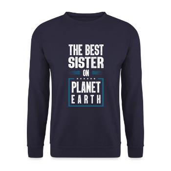 Beste Schwester Spruch - Unisex Pullover - Navy - Vorne - Alina (178cm) & Michal (187cm)