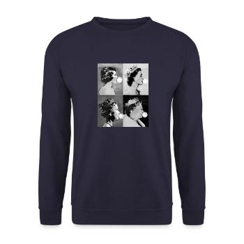 Queen II -Elizabeth England Queen,Chewing Gum,pop-art - Unisex Sweatshirt - navy - Front - Alina (178cm) & Michal (187cm)