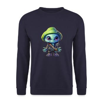 Alien Außerirdischer Pirat - Unisex Pullover - Navy - Vorne - Alina (178cm) & Michal (187cm)