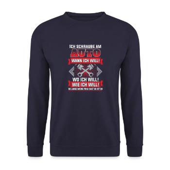Schraube Auto wann wo wie - Unisex Pullover - Navy - Vorne - Alina (178cm) & Michal (187cm)