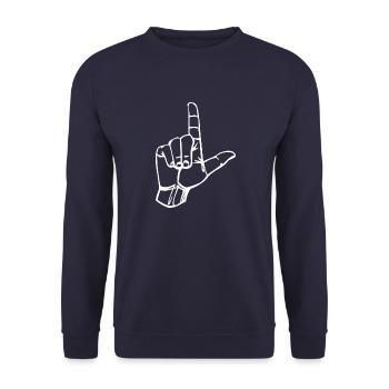 Loser - Loser Hand - Gesture - Character L - Unisex Sweatshirt - navy - Front - Alina (178cm) & Michal (187cm)