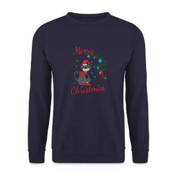 Lustige Weihnachtskatze - Unisex Pullover - Navy - Vorne - Alina (178cm) & Michal (187cm)
