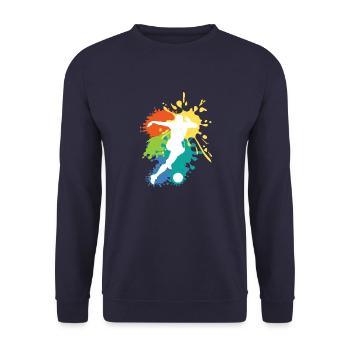 Schöne Fußball Geschenkidee Fußballer Design - Unisex Pullover - Navy - Vorne - Alina (178cm) & Michal (187cm)
