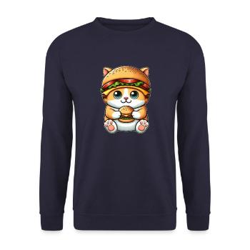 Whimsical Cat with Hat Hamburger Fast Food - Unisex Sweatshirt - navy - Front - Alina (178cm) & Michal (187cm)
