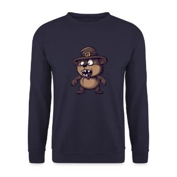 Biber Halloween Lustig Zombie - Unisex Pullover - Navy - Vorne - Alina (178cm) & Michal (187cm)