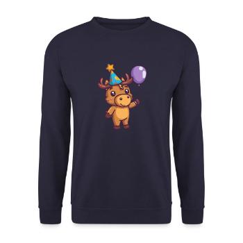 Elch Geburtstag Comic - Unisex Pullover - Navy - Vorne - Alina (178cm) & Michal (187cm)