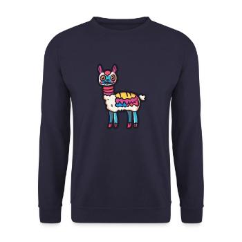 Alpaka Llama Halloween Tier - Unisex Pullover - Navy - Vorne - Alina (178cm) & Michal (187cm)