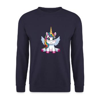 Genervtes Einhorn – Originelles Design für Fantasi - Unisex Pullover - Navy - Vorne - Alina (178cm) & Michal (187cm)