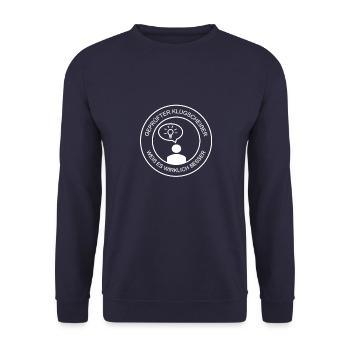 Geprüfter Klugscheißer Herren (weißer Druck) - Unisex Pullover - Navy - Vorne - Alina (178cm) & Michal (187cm)