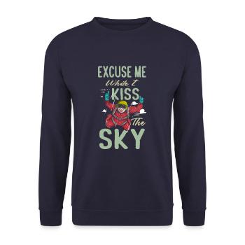 Excuse Me While I Kiss The Sky Funny Skydiver Sky - Unisex Pullover - Navy - Vorne - Alina (178cm) & Michal (187cm)