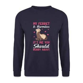 My Ferret Is Harmless Funny Ferret Owner - Unisex Pullover - Navy - Vorne - Alina (178cm) & Michal (187cm)
