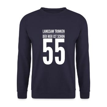 55. Geburtstag - Lustiger Spruch - Unisex Pullover - Navy - Vorne - Alina (178cm) & Michal (187cm)