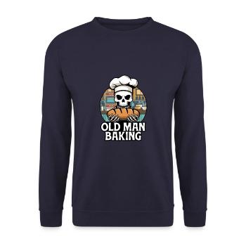 Old Man Baking Skull mit Bäckermütze mit Brot - Unisex Pullover - Navy - Vorne - Alina (178cm) & Michal (187cm)