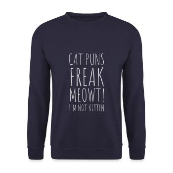 Un drôle de chat fait la fête à Meowt - Sweat-shirt Unisexe - marine - Devant - Alina (178cm) & Michal (187cm)