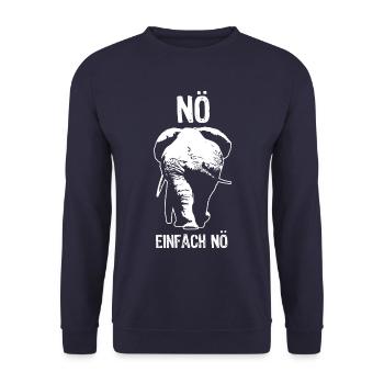 Nö, ich muss garnix - Elefant - Spruch - Unisex Pullover - Navy - Vorne - Alina (178cm) & Michal (187cm)