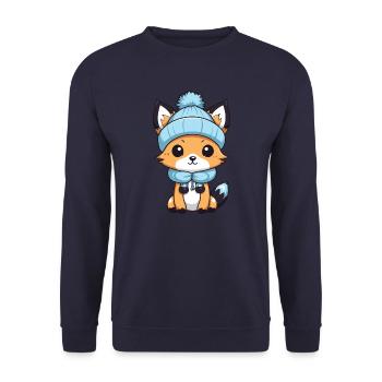 Fuchs Winter Comic - Unisex Pullover - Navy - Vorne - Alina (178cm) & Michal (187cm)