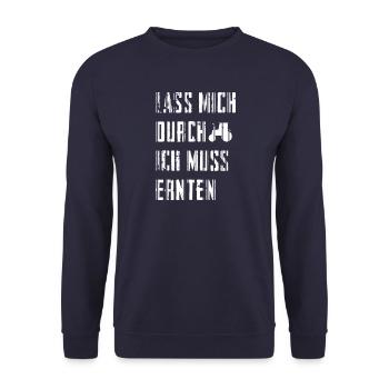Lass mich durch | Traktor Landwirtschaft Geschenk - Unisex Pullover - Navy - Vorne - Alina (178cm) & Michal (187cm)