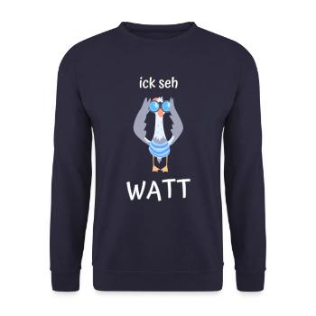 ick seh watt Möwe Fernglas - Unisex Pullover - Navy - Vorne - Alina (178cm) & Michal (187cm)