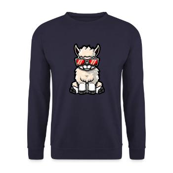 Alpaka Llama Cool Comic - Unisex Pullover - Navy - Vorne - Alina (178cm) & Michal (187cm)
