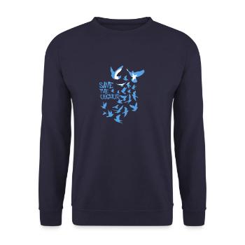 pigeons,oiseaux,troupeaux d’oiseaux,ouïghours libres,ouïghours - Sweat-shirt Unisexe - marine - Devant - Alina (178cm) & Michal (187cm)